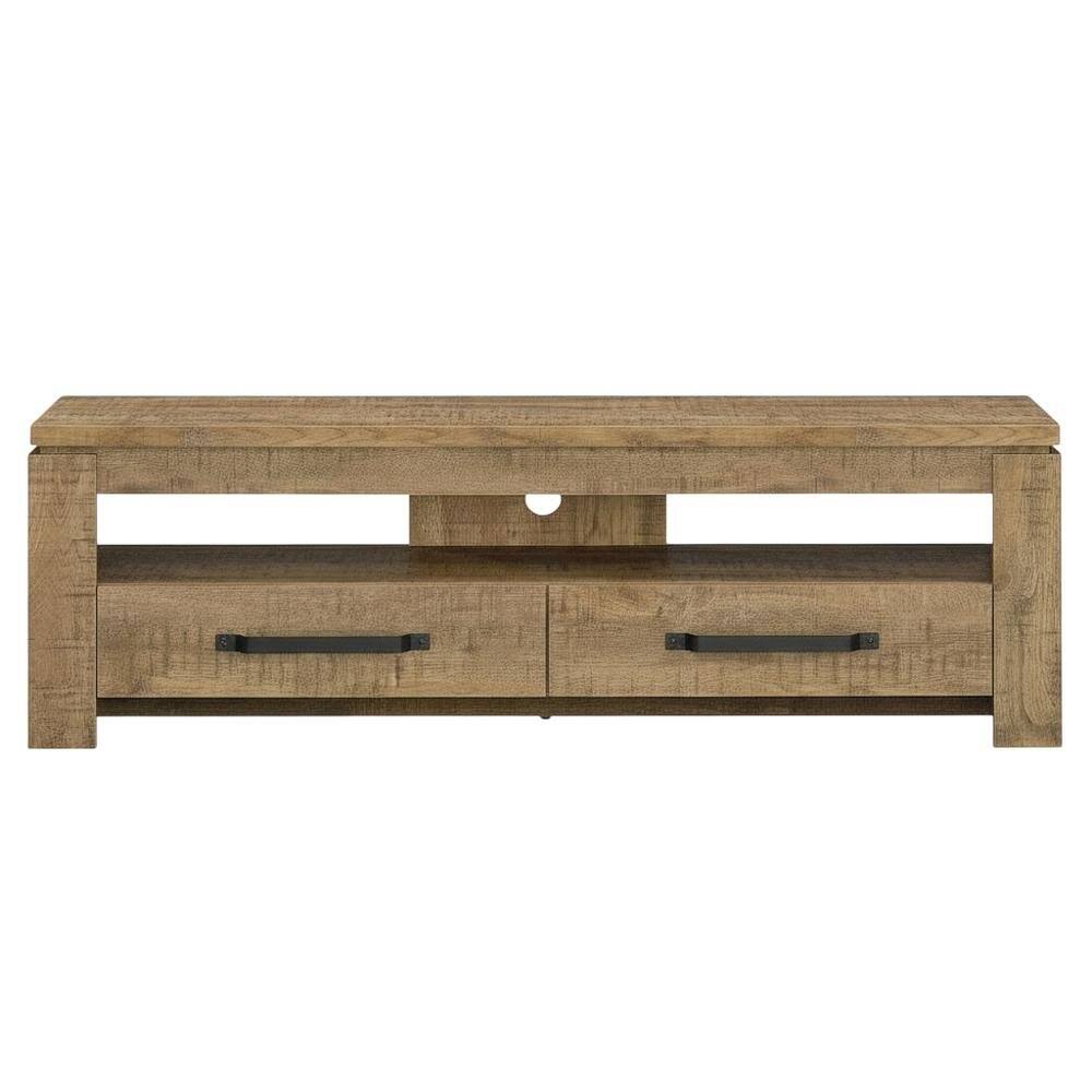 Alt View 3. FurniFact - TV stand, 2 drawers, engineered wood, rubberwood solids & walnut veneers - Green.