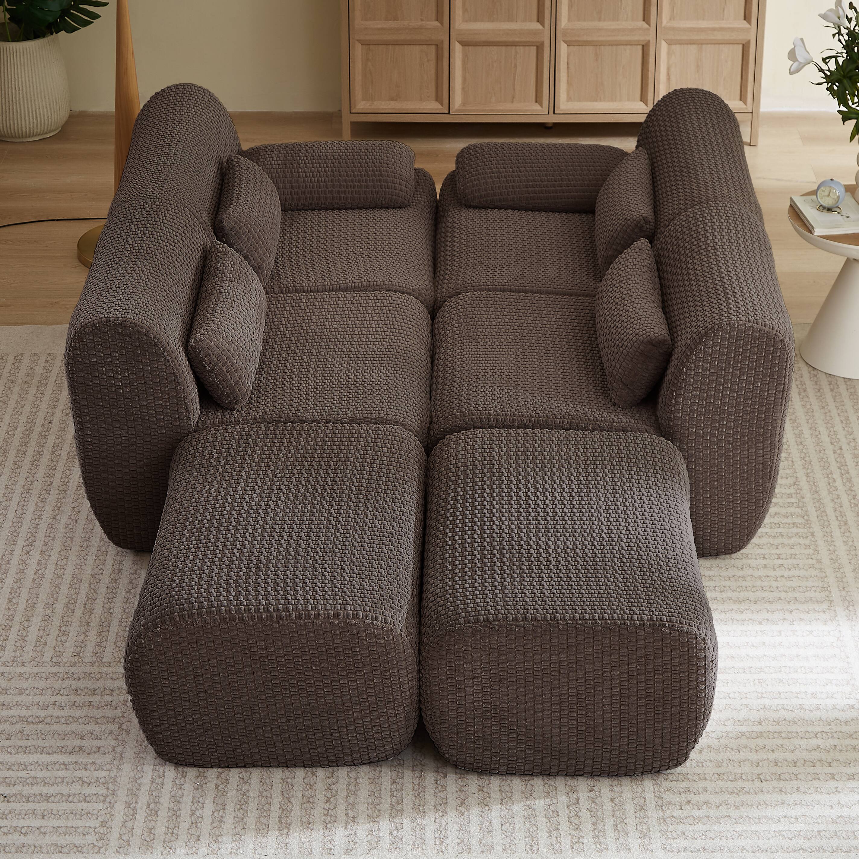 Alt View 1. Anysun - 6 Seat U-Shape Convertible Sectional Couch with Ottoman, Cloud Comfort Corduroy Fabric Sofa for Living Room - Brown.