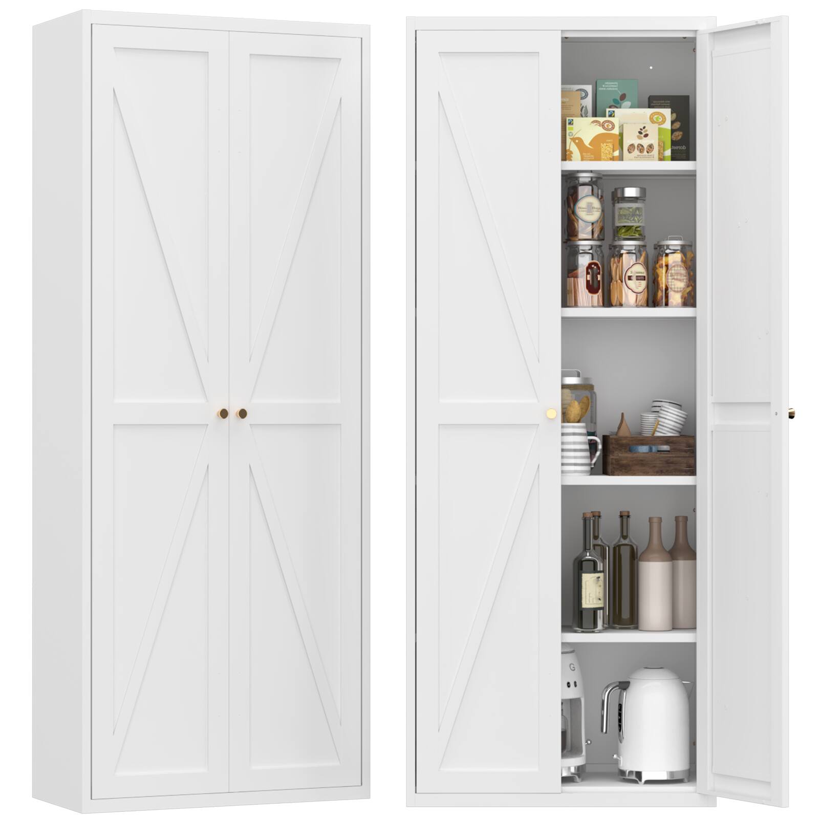 Front. GOODSILO - Adjustable Two-Door Tall Steel Storage Cabinet with Adjustable Shelves for Kitchen Pantry and Home Organization - White.