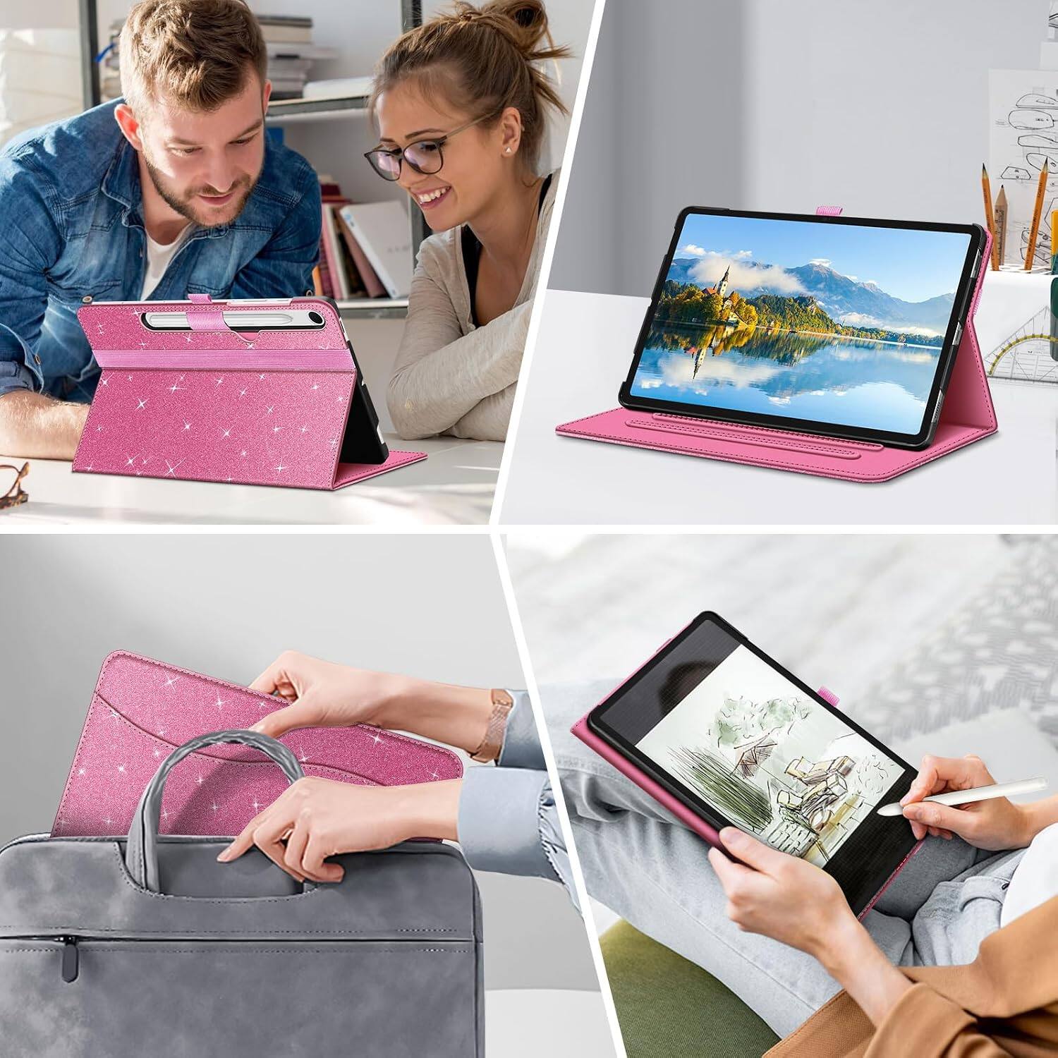 Alt View 3. Fintie - Multi-Angle Case for Samsung Galaxy Tab S10 Lite/ Tab S10 FE/ Tab S9 FE/ Tab S9, With Front Card Pocket, Auto Wake/Sleep - Glittering Pink.