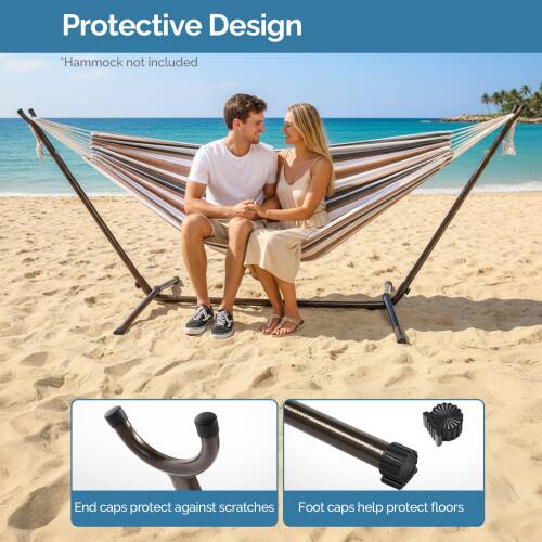 Protective Design  
*Hammock not included*  

End caps protect against scratches  
Foot caps help protect floors