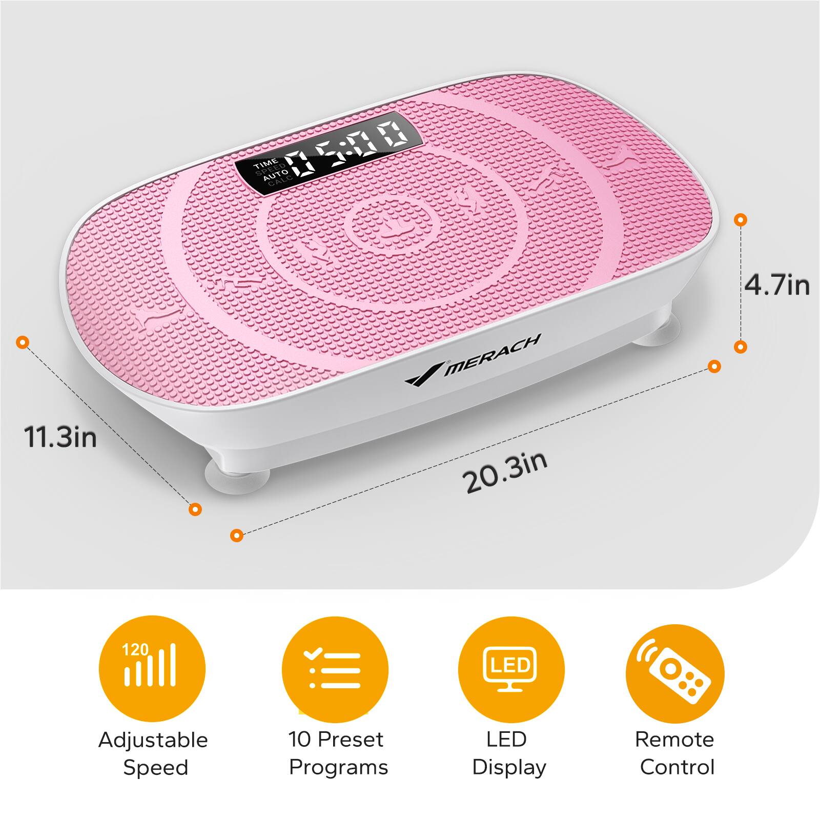 - Time: 05:00
- Auto Calc
- Merach
- Dimensions: 4.7in x 11.3in x 20.3in
- Adjustable Speed: 120
- 10 Preset Programs
- LED Display
- Remote Control