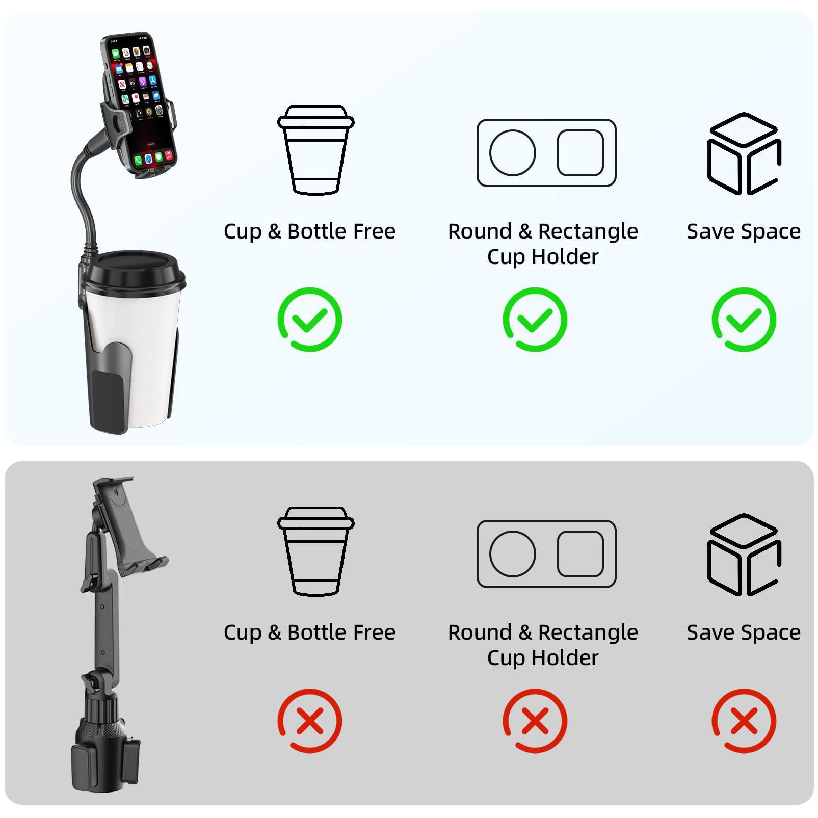 Cup & Bottle Free  
Round & Rectangle Cup Holder  
Save Space  

Cup & Bottle Free  
Round & Rectangle Cup Holder  
Save Space