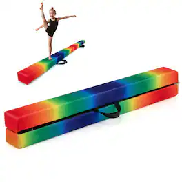 Gymax - 7FT Folding Gymnastic Beam Portable Floor Balance Beam w/Handles for Gymnasts - Rainbow