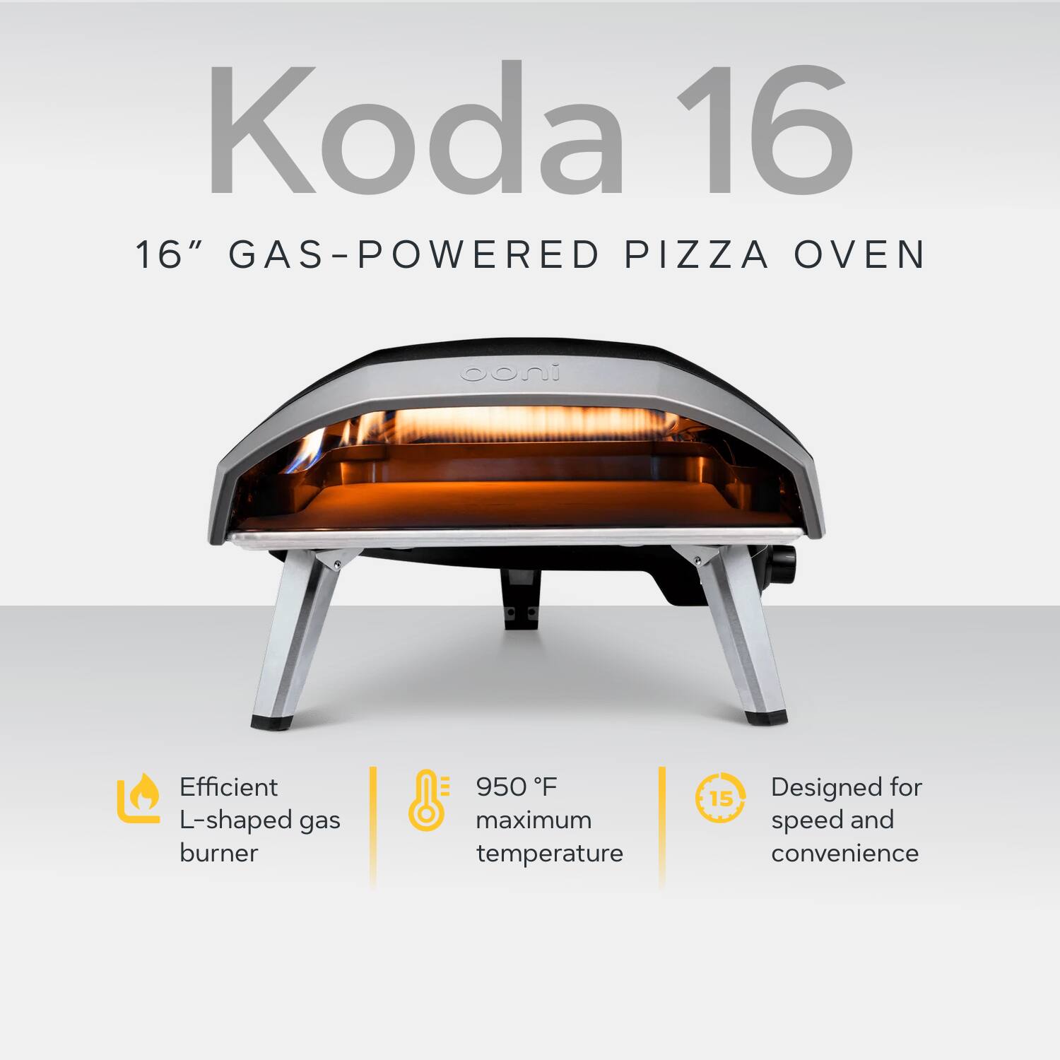 Koda 16 is a 16" gas-powered pizza oven that features an efficient L-shaped gas burner, capable of reaching a maximum temperature of 950°F. It is designed for speed and convenience, making it a great choice for those who want to enjoy delicious pizzas quickly and efficiently.