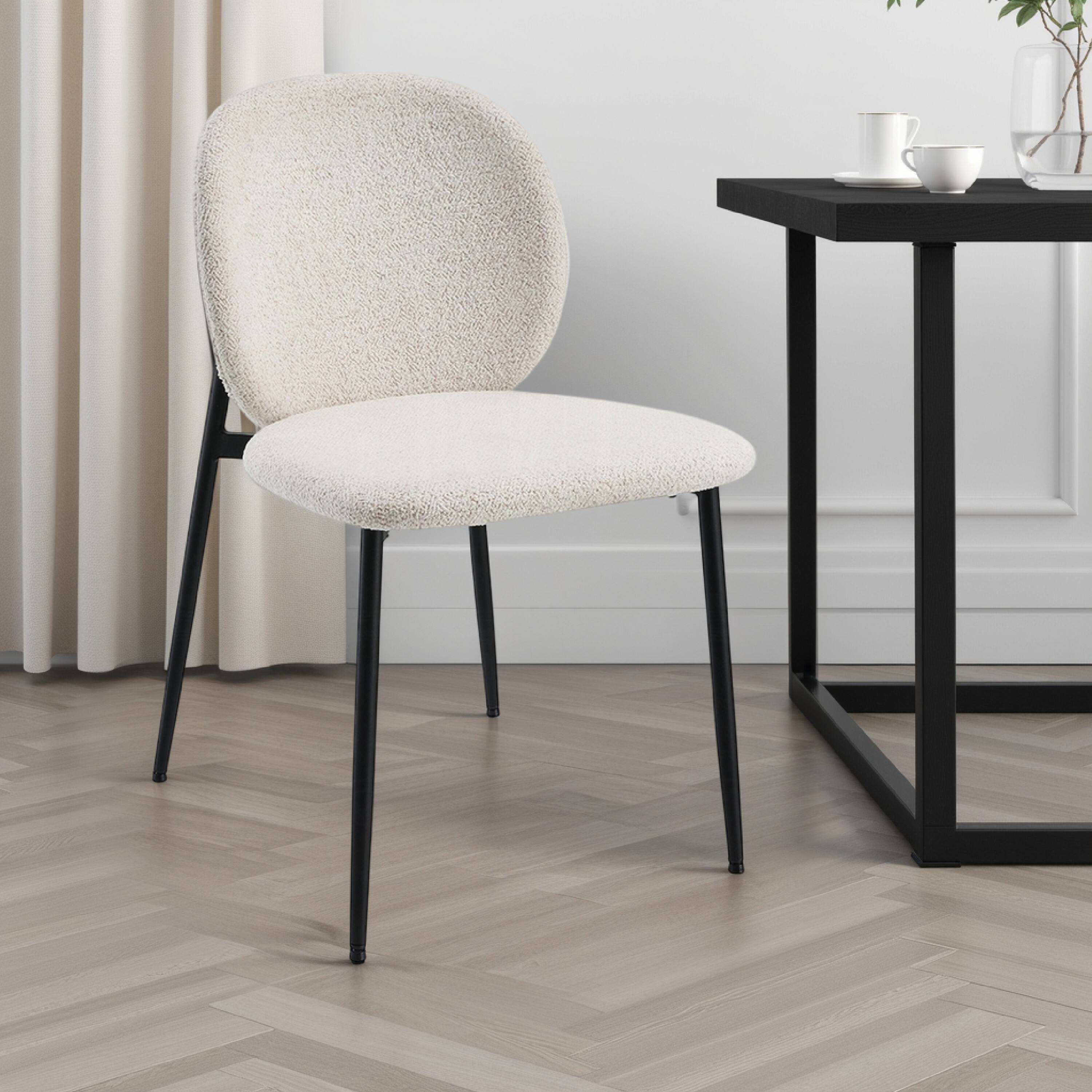 Alt View 5. Manhattan Lane - Laus Side Dining Chair Set of 2, White Boucle, Sleek Black Metal - White, Black.