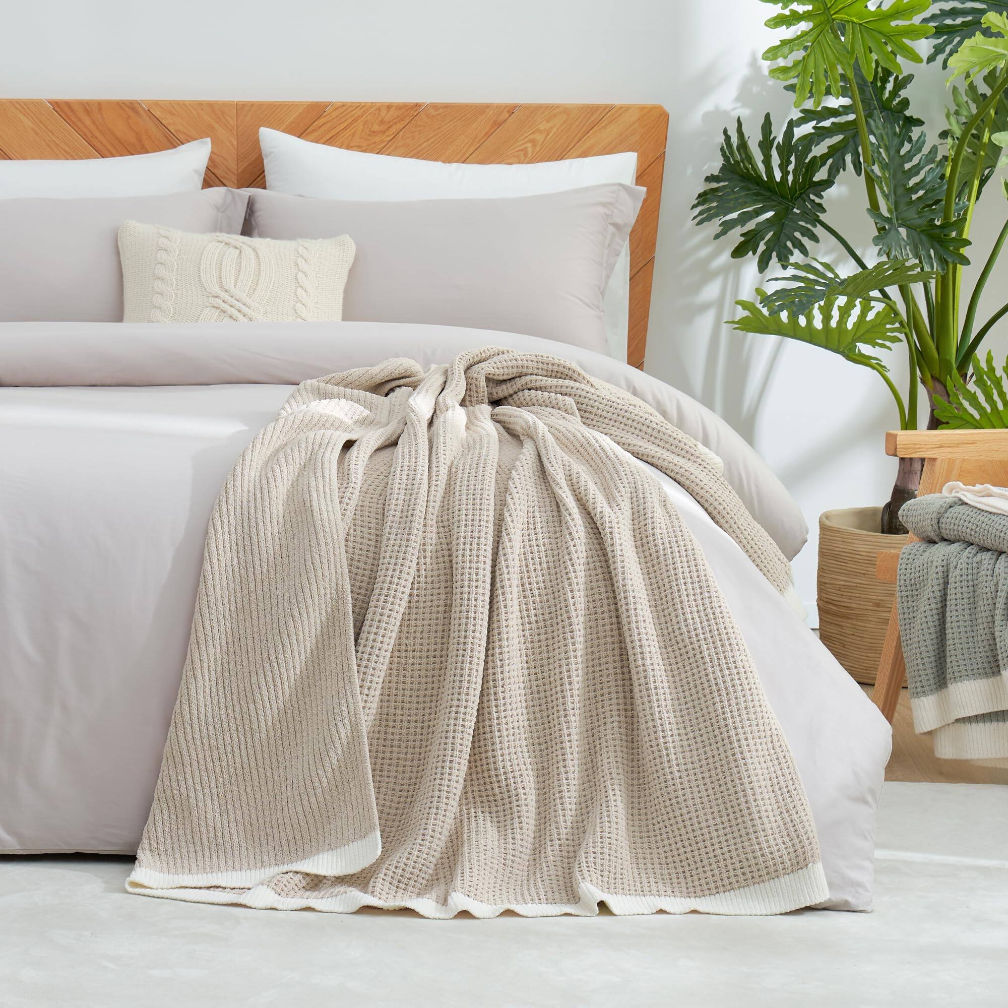 Alt View 7. Paradigms Interiors - Waffle Throw Blanket For Couch Soft Cozy Chenille Knit Warm Decorative Sofa 50 x60 Beige Please Note Theche... - Variegated Grey-Twin(60" x 80").