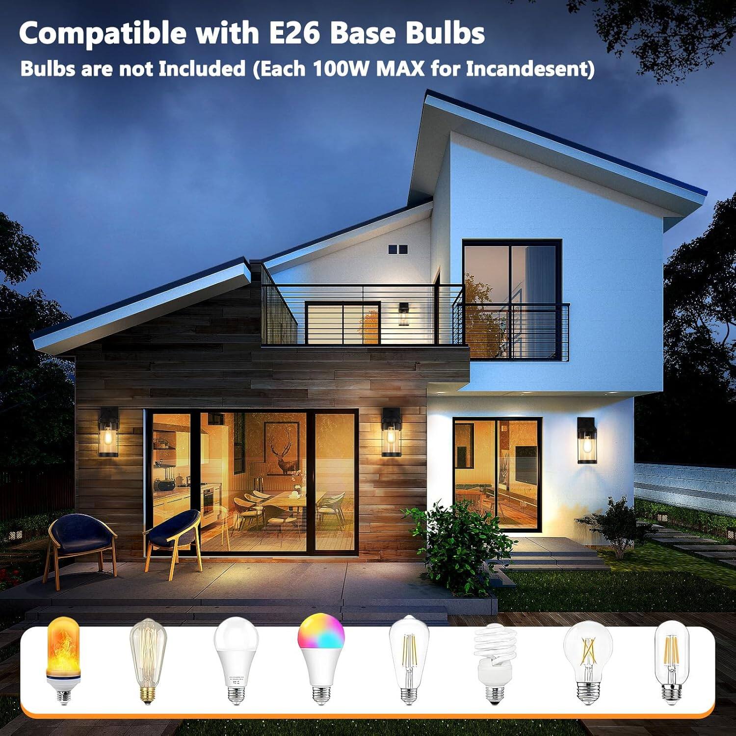 Compatible with E26 Base Bulbs  
Bulbs are not Included (Each 100W MAX for Incandescent)