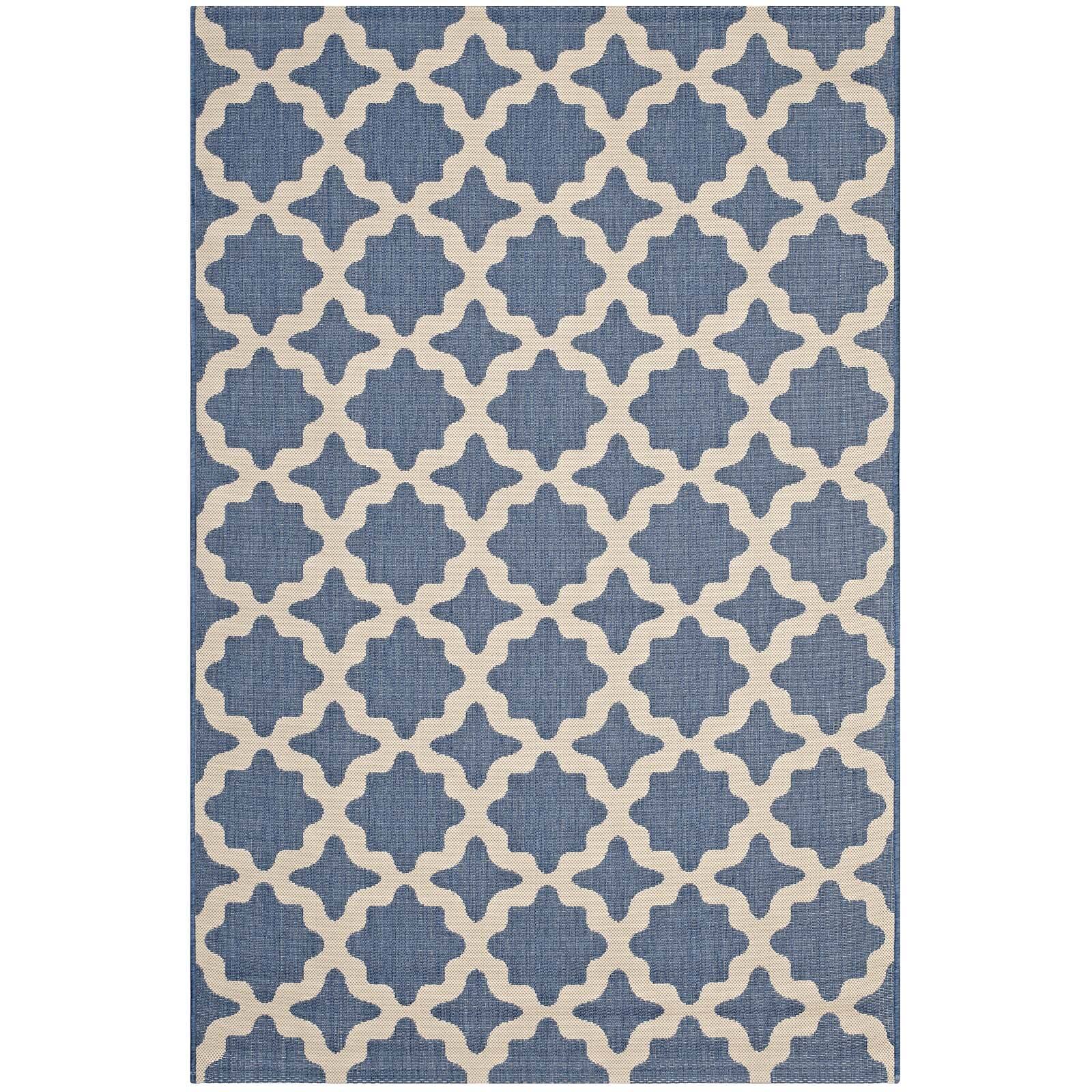 Angle. Modway - Cerelia Moroccan Trellis Indoor and Outdoor Area Rug - Blue and Beige.