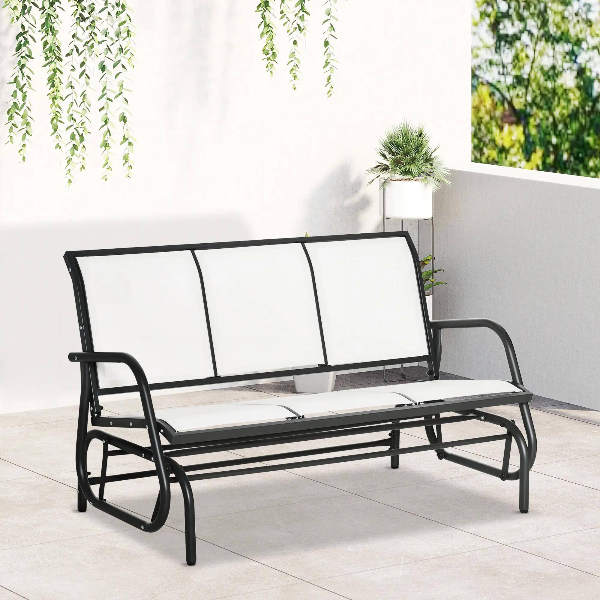Left. Resenkos - Resenkos 3-Seater Outdoor Swing Bench, Mesh Fabric, Metal Frame, Comfortable Patio Glider, Porch Seating,Cream White - Cream White.