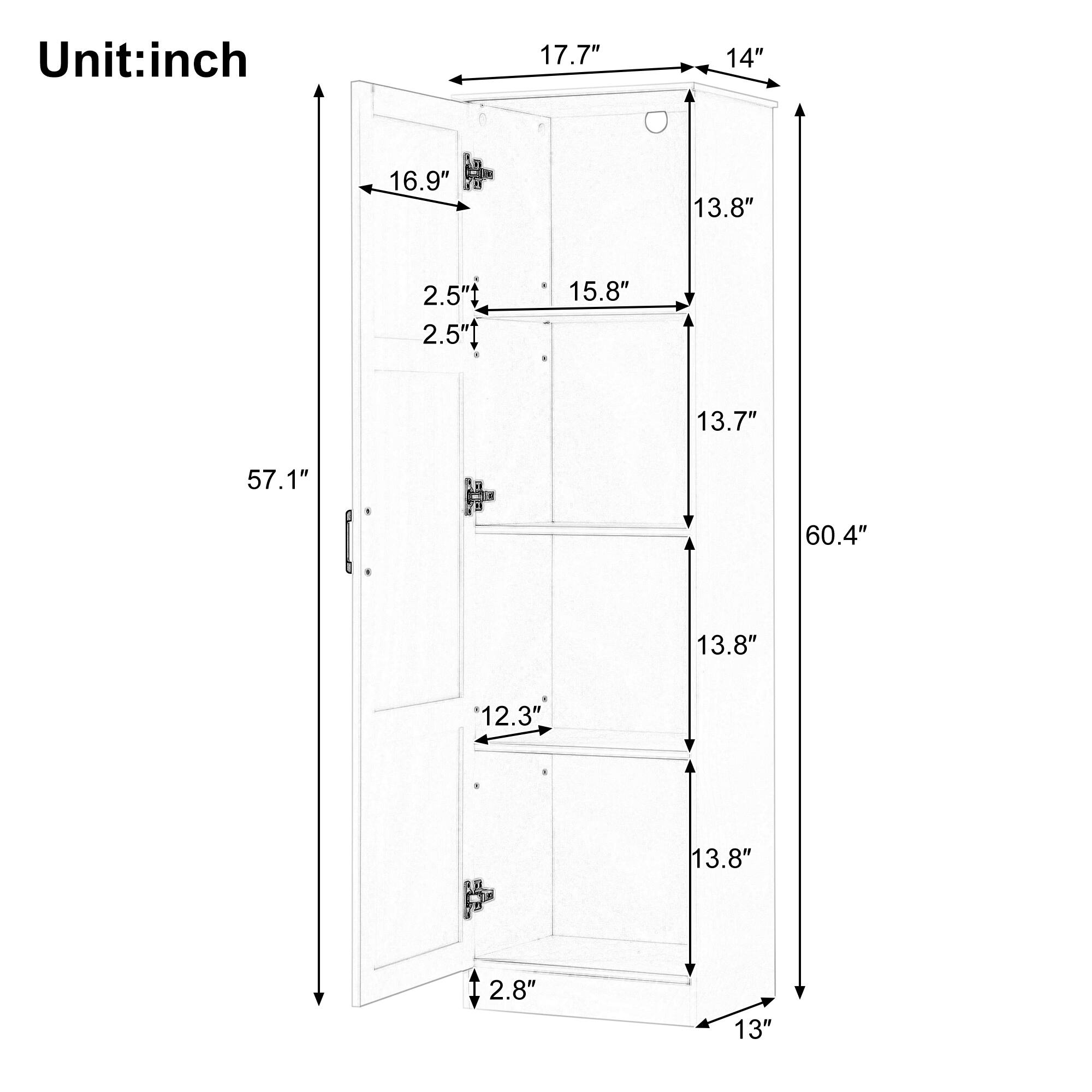 Unit: inch

17.7"
14"
16.9"
13.8"
2.5" 2.5"
15.8"
13.7"
57.1"
60.4"
13.8"
12.3"
13.8"
2.8"
13"