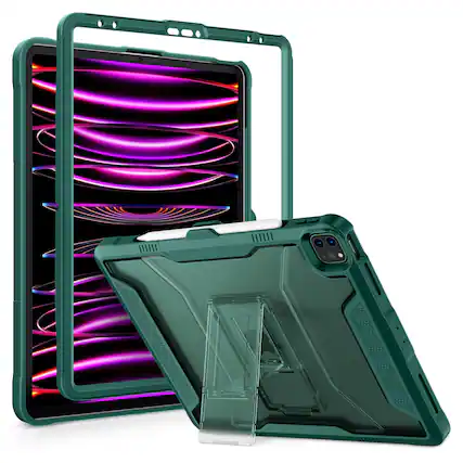 Front. VIKESI - Kickstand Protective Case for iPad Pro 12.9 inch , Matte Frosted Scratch Resistant Back, TPU Shockproof Frame - Midnight Green.
