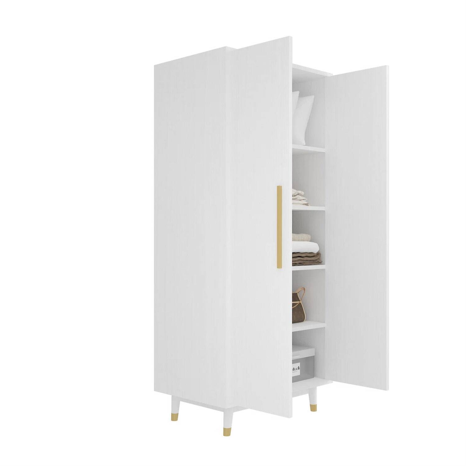 Angle. Hivvago - Mid-Century Modern 2-Door Bedroom Armoire Wardrobe Cabinet in White - White.