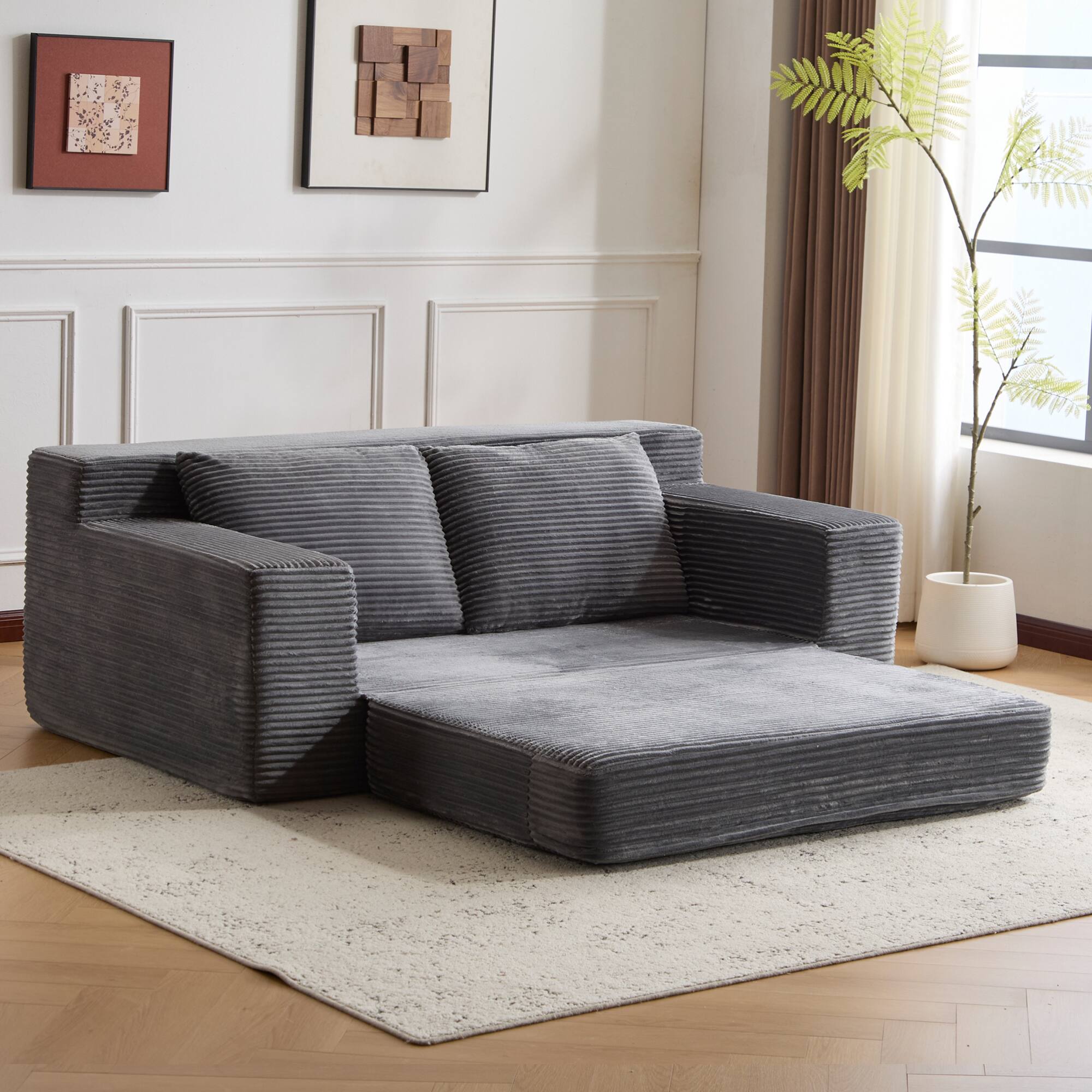 Angle. GOODSILO - Modern Corduroy Loveseat Sofa Bed | Reversible Cushions & Deep Seating for Compact Spaces - Dark Grey.