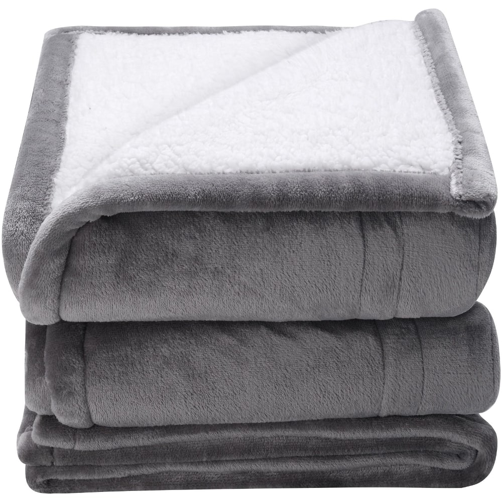 Loheer - electric heated throw blanket, soft flannel and sherpa, fifty by sixty inches twin size in grey - Gray