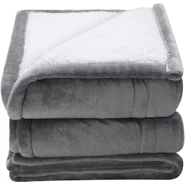 Loheer - electric heated throw blanket, soft flannel and sherpa, fifty by sixty inches twin size in grey - Gray