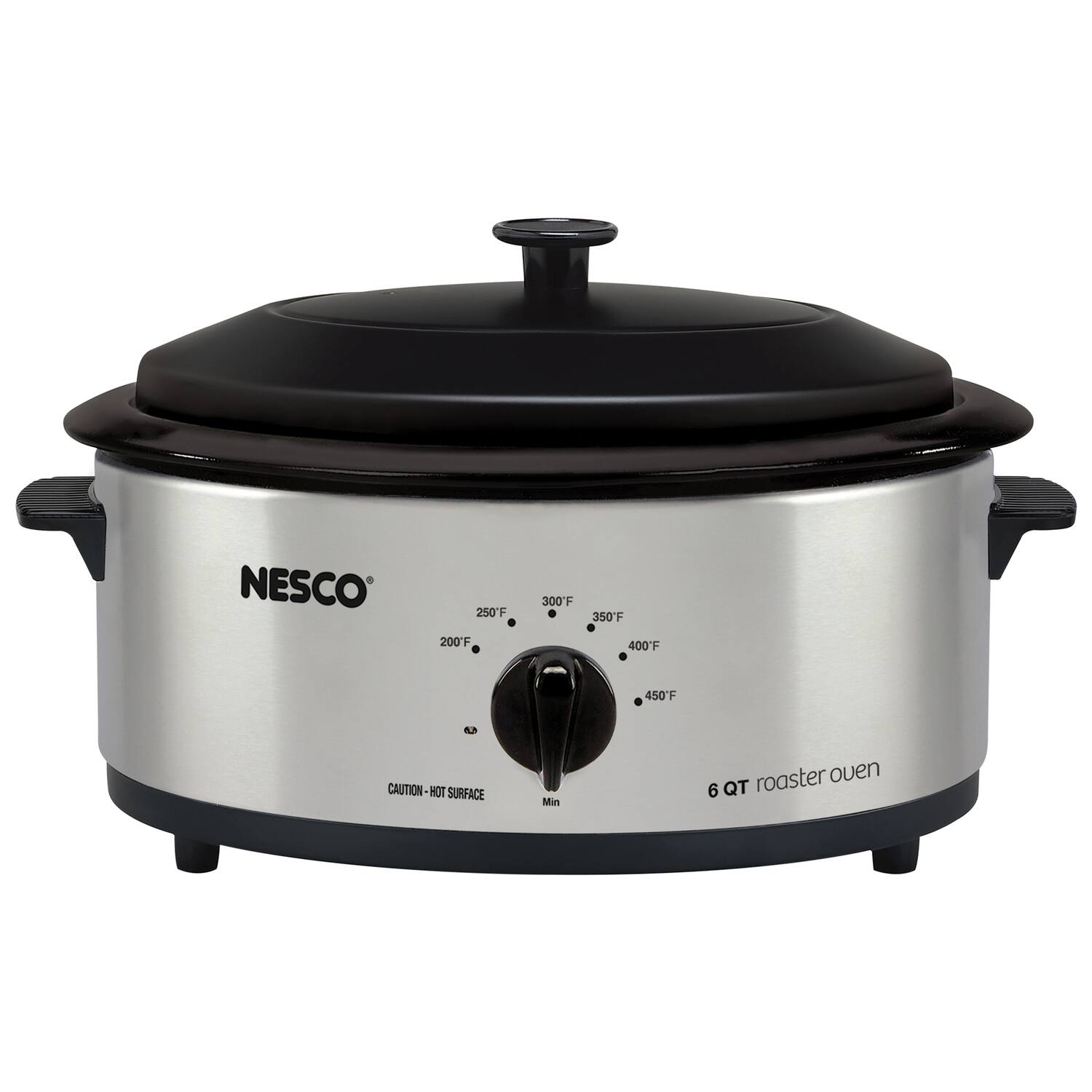 NESCO  
200°F 250°F 300°F 350°F 400°F 450°F  
CAUTION - HOT SURFACE  
6 QT roaster oven