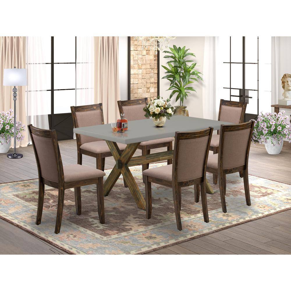 Angle. East West Furniture - East West Furniture 7-Pc Dinette Room Set - 6 Padded Parson Chairs and 1 Modern Kitchen Table (Distressed Jacobean - Multi-Color.