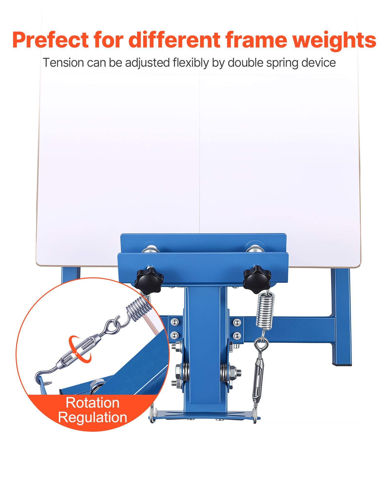 Perfect for different frame weights  
Tension can be adjusted flexibly by double spring device  
Rotation Regulation