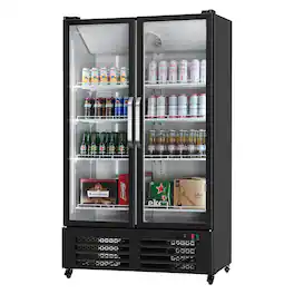 VEVOR - Commercial Merchandiser Refrigerator, 26.69 CU.FT Double Glass Door Display Refrigerator - Black