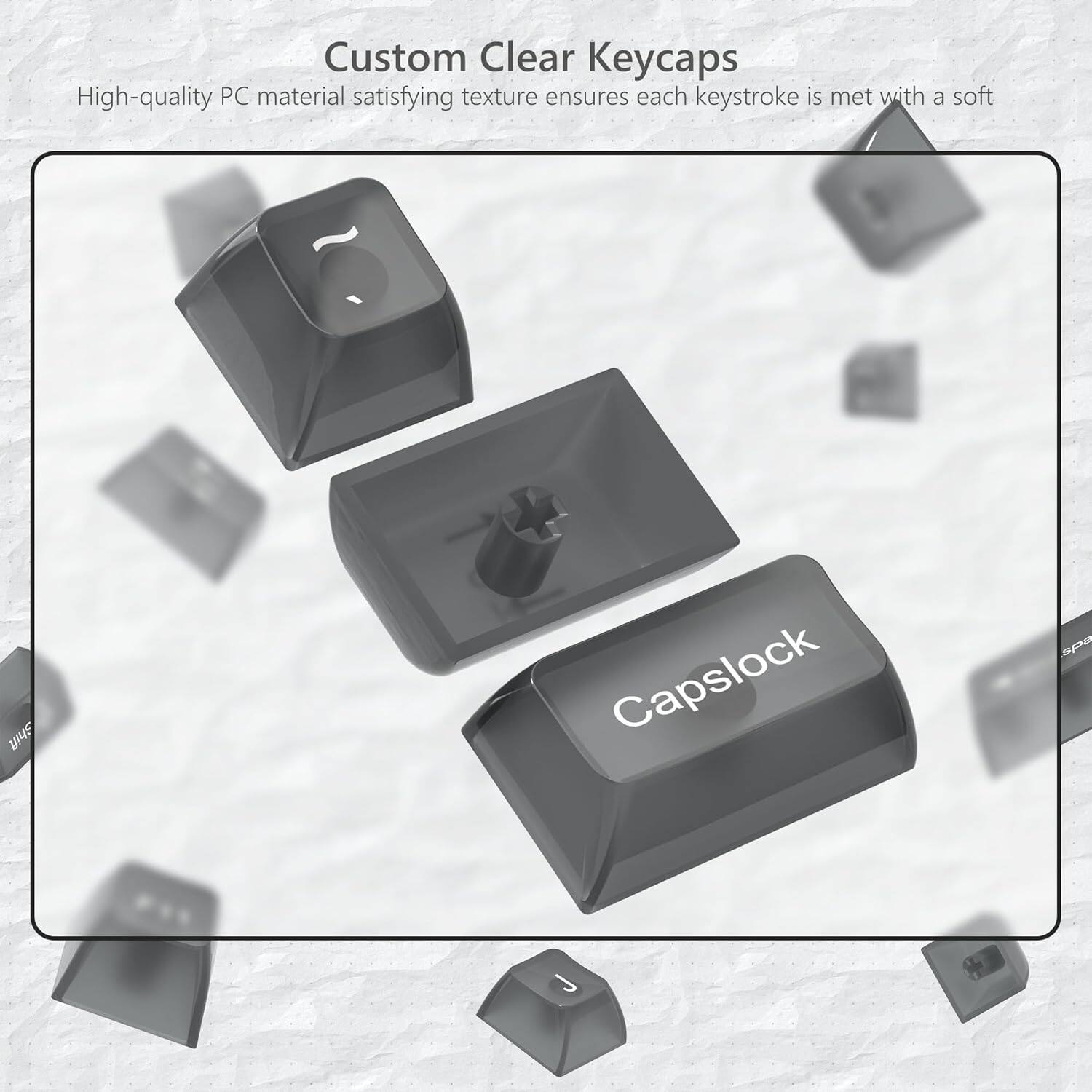 Custom Clear Keycaps

High-quality PC material satisfying texture ensures each keystroke is met with a soft Capslock spa