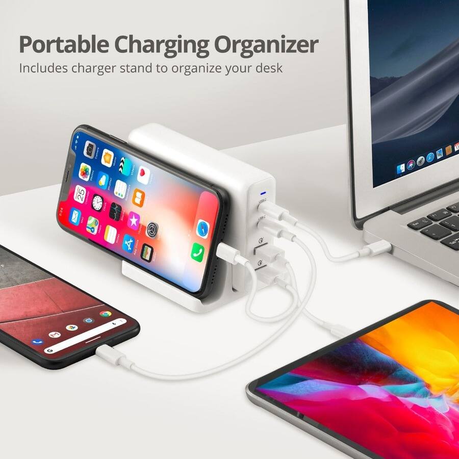 Portable Charging Organizer  
Includes charger stand to organize your desk
