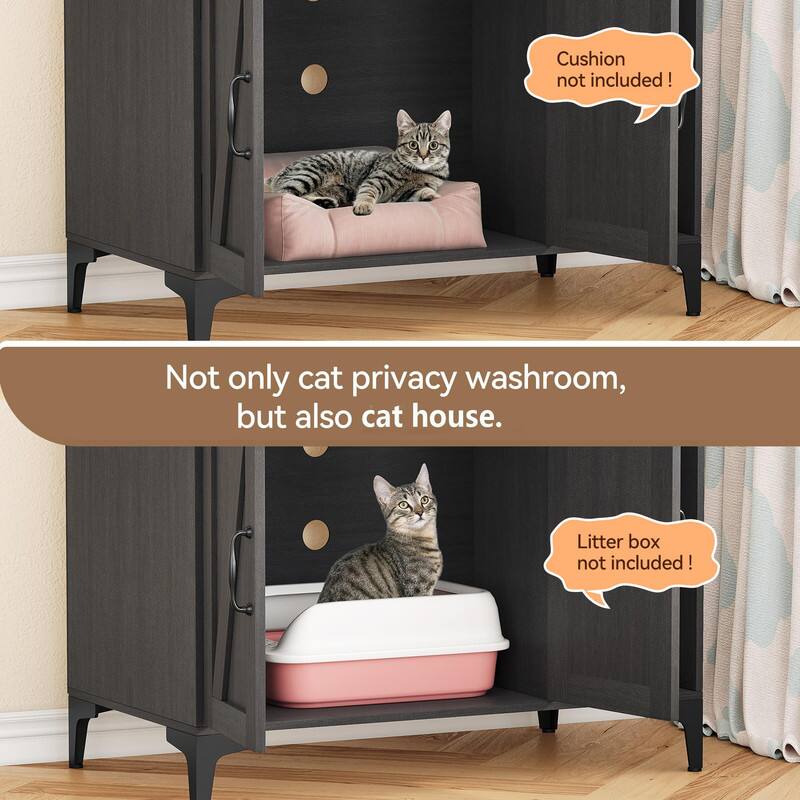 Not only cat privacy washroom, but also cat house.  
Cushion not included!  
Litter box not included!