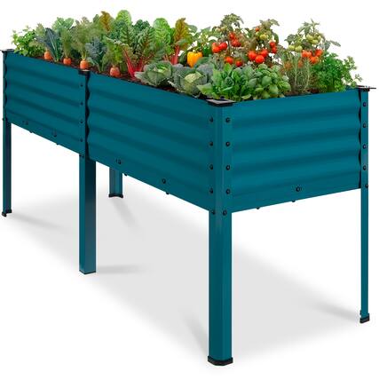 Front. Best Choice Products - Best Choice Products 72x24x30in Non Toxic Elevated Galvanized Metal Garden Bed Corner Protectors - Peacock Blue - Peacock Blue.
