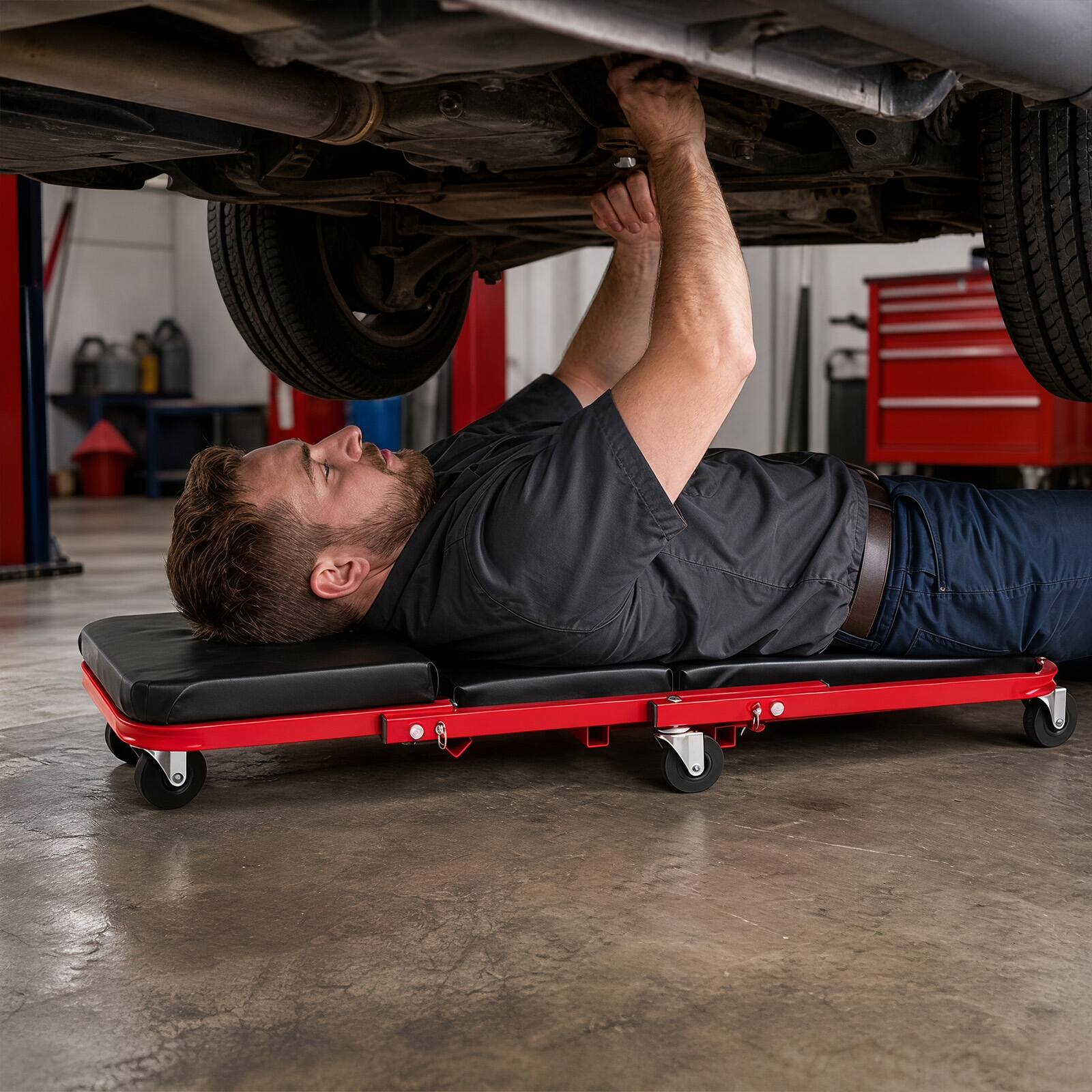Alt View 1. Costway - Costway 36" 3-in-1 Folding Mechanic Creeper Convertible Rolling Mechanic Stool - Black+Red.