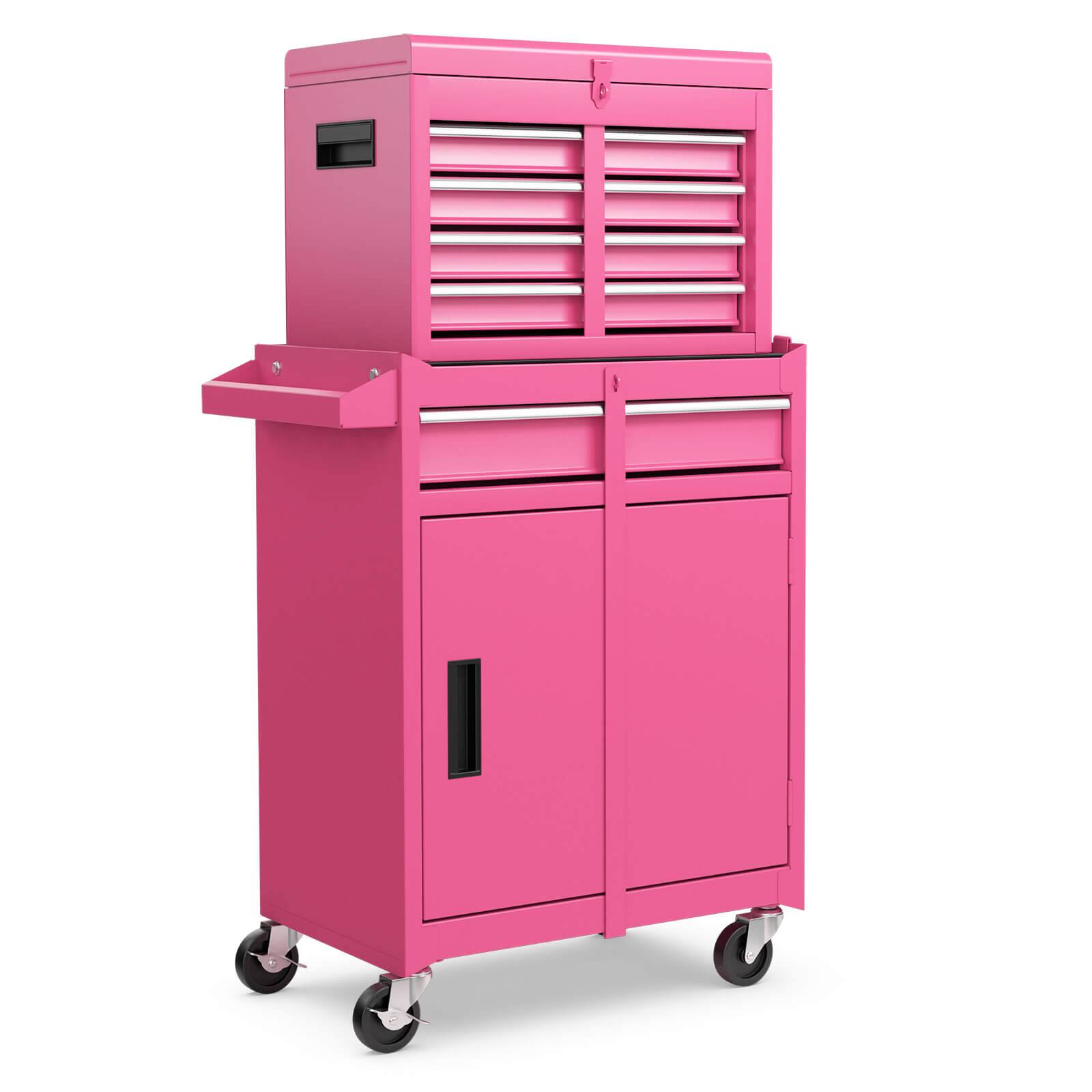 Alt View 9. Costway - Costway 2 in 1 Tool Chest & Cabinet with Sliding Drawers Rolling Garage Organizer - Pink.