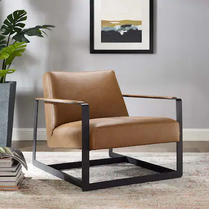 Front. Modway - Seg Vegan Leather Accent Chair by Modway - Tan.