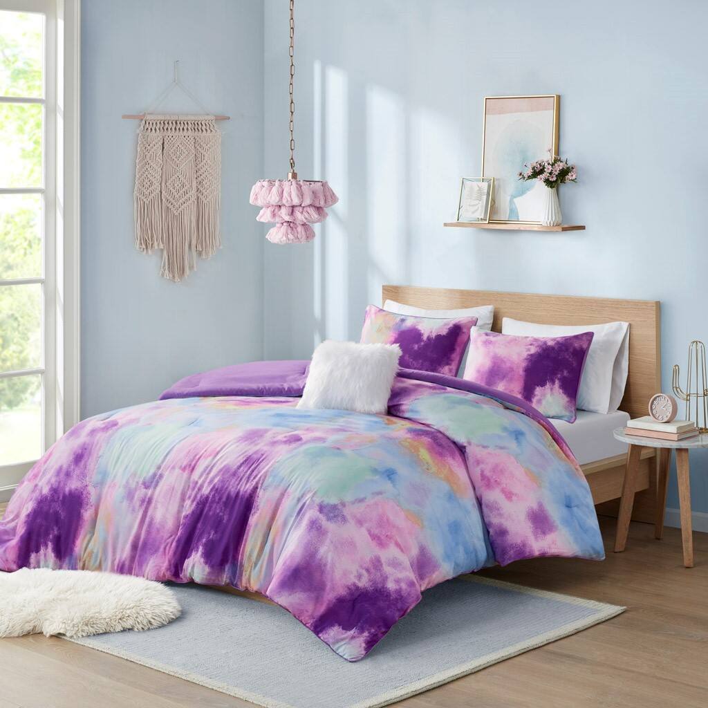 Alt View 1. Gracie Mills - Gracie Mills Orion Dreamscape Watercolor Tie Dye Comforter Set with Cozy Throw Pillow - Lavender.