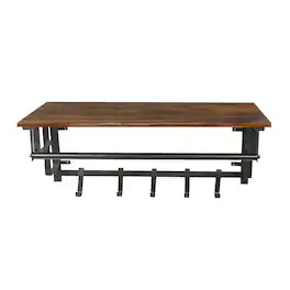 Manhattan Lane - 26 Inch Industrial Metal Frame Wall Mount Coat Rack, 5 Hooks, 1 Shelf - Brown and Black