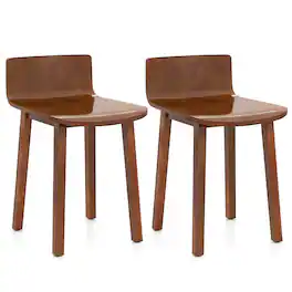 Costway - Dining Chairs Set of 2 with Acacia Wood Legs Curved Seat & Low Back for Home - Brown