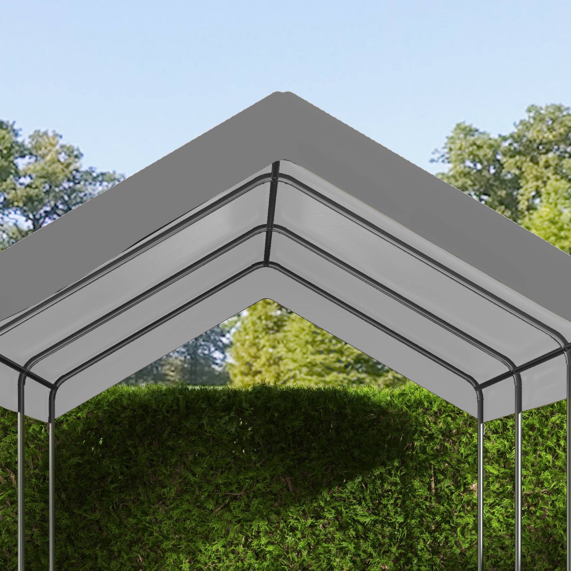 Alt View 8. Outsunny - 20' x 10' Carport Replacement Top Canopy Cover for Model 84C-207WT or 84C-386V00WT - Dark Gray.