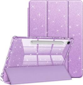 Fintie - Slim Glitter Case for Samsung Galaxy Tab S10 Lite/ S10 FE/ S9 FE/ S9, Sparkly Clear Back Cover, Adjustable Viewing Stand - Purple