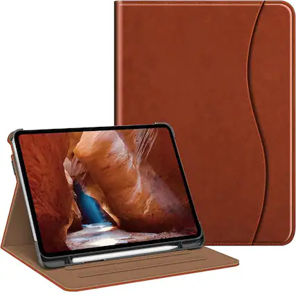 Front. Kitcheniva - Multiple Angle Stand Case For iPad Pro 11 Inch M4 Smart Viewing Cover Brown - Brown.