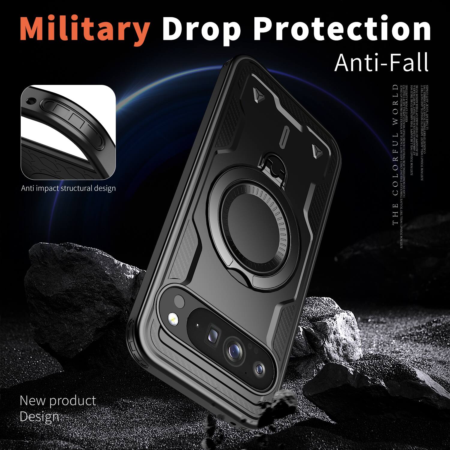 Military Drop Protection Anti-Fall

Anti impact structural design

New product Design

COLORFUL THE WORLD

WVVOOLW