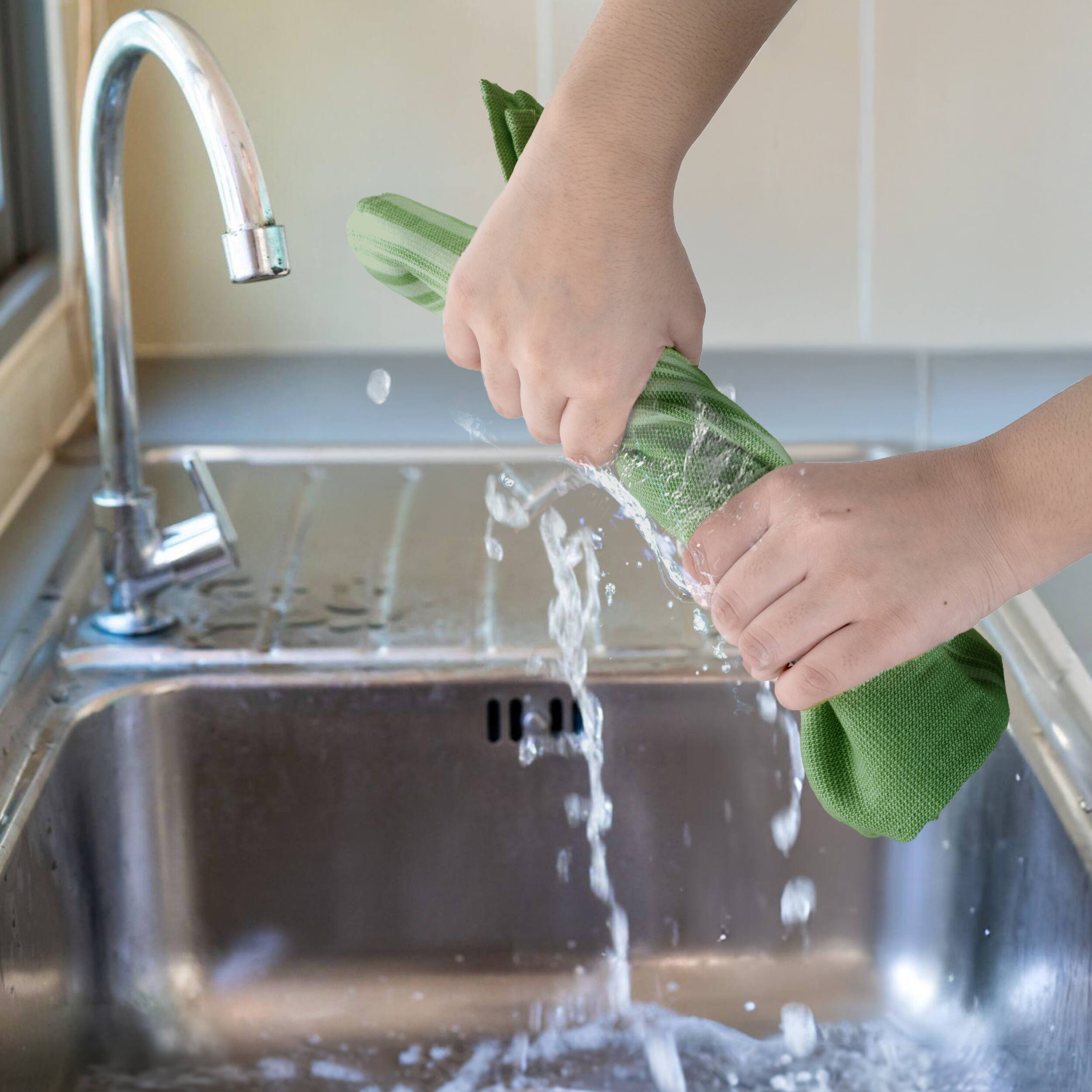 Alt View 1. Lux Decor Collection - 6-Piece 100% Cotton Kitchen Towel Set 16x26, Highly Absorbent Terry Dish Towels, Soft & Durable, Striped & Waffle Design - Green.