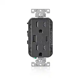 Leviton - Decora 15 amps 125 V Type A/C Duplex Outlet and USB Charger 5-15R 1 pk - Black