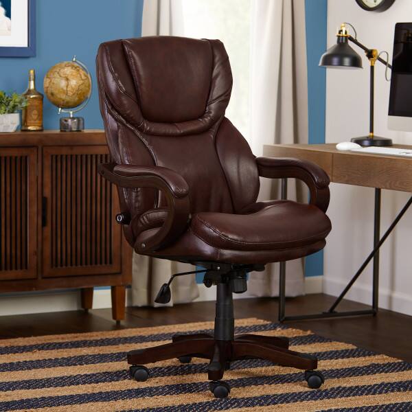 Angle. Serta - Serta Conway Big and Tall Executive Office Chair with Wood Accents, Chestnut Brown Bonded Leather - Chestnut Brown.