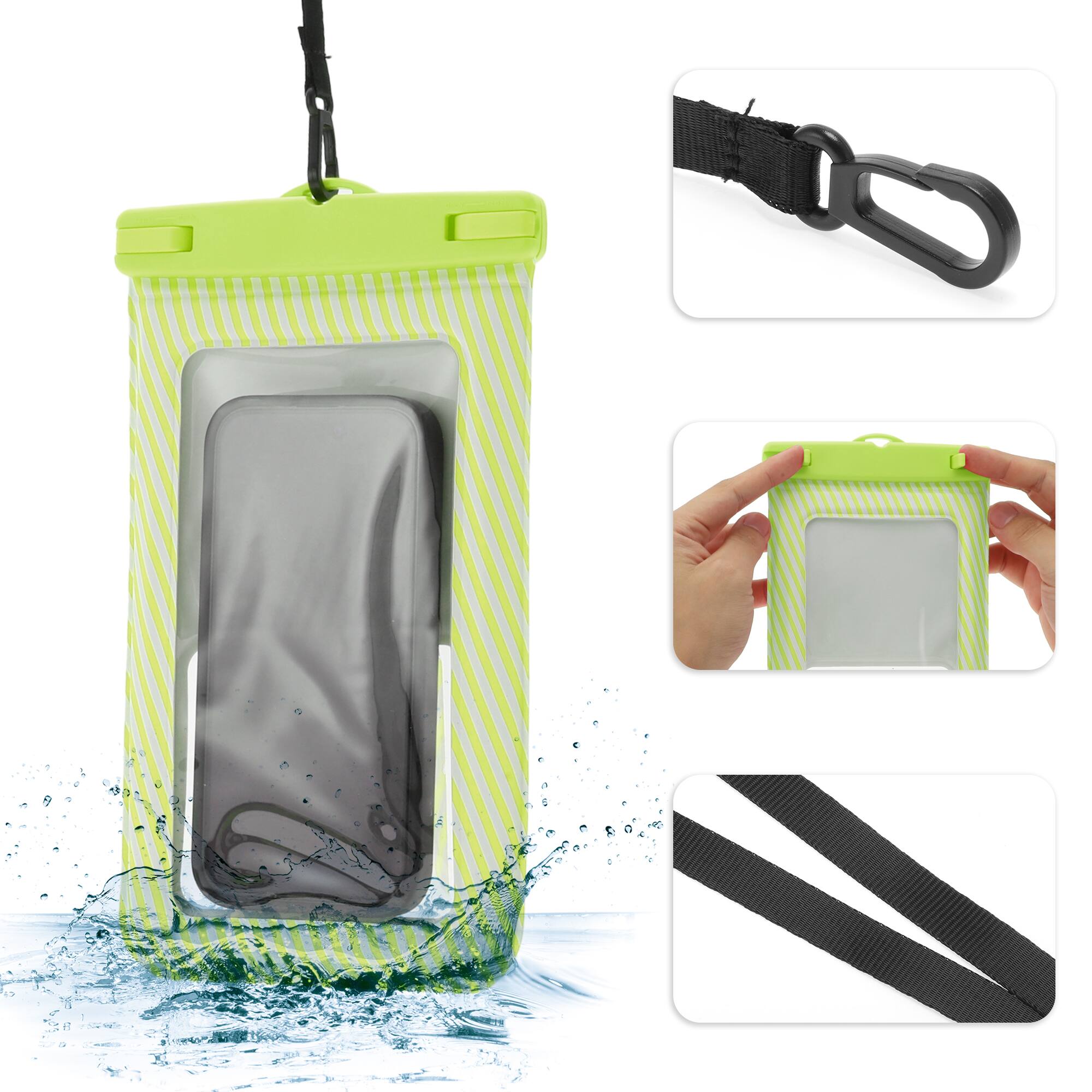 Alt View 2. Unique Bargains - 2pcs Full Stripe Mobile Waterproof Bag Universal Waterproof Case Compatible for Phone 5.51"x9.06" - Green.