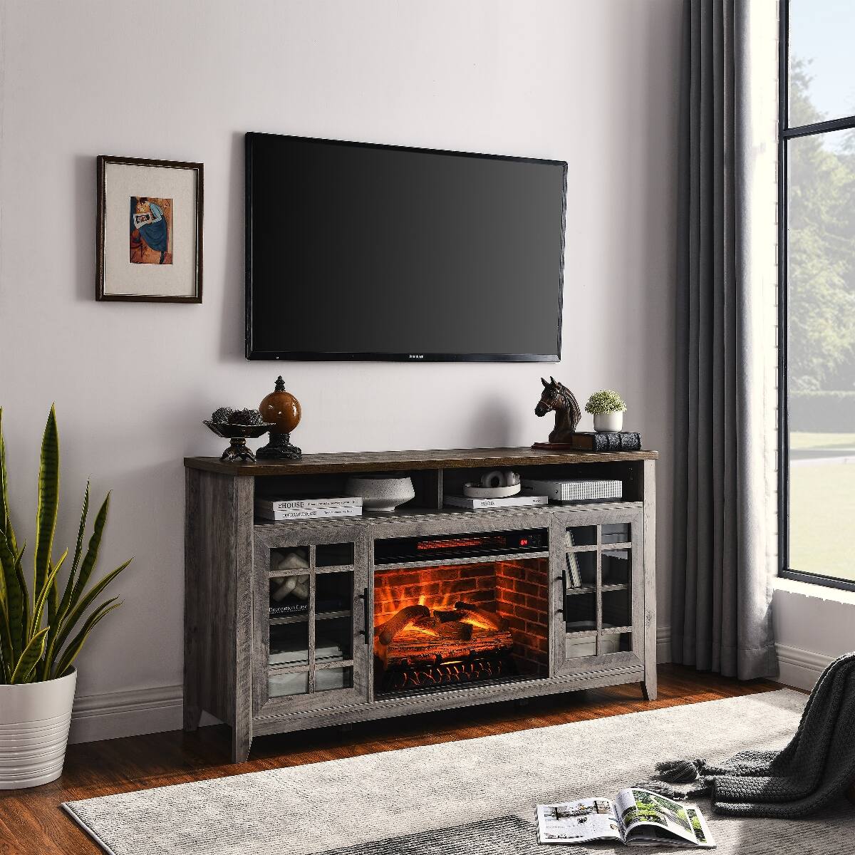 Loheer 55 inch tv stand with electric fireplace, Media Console, 1500W ...