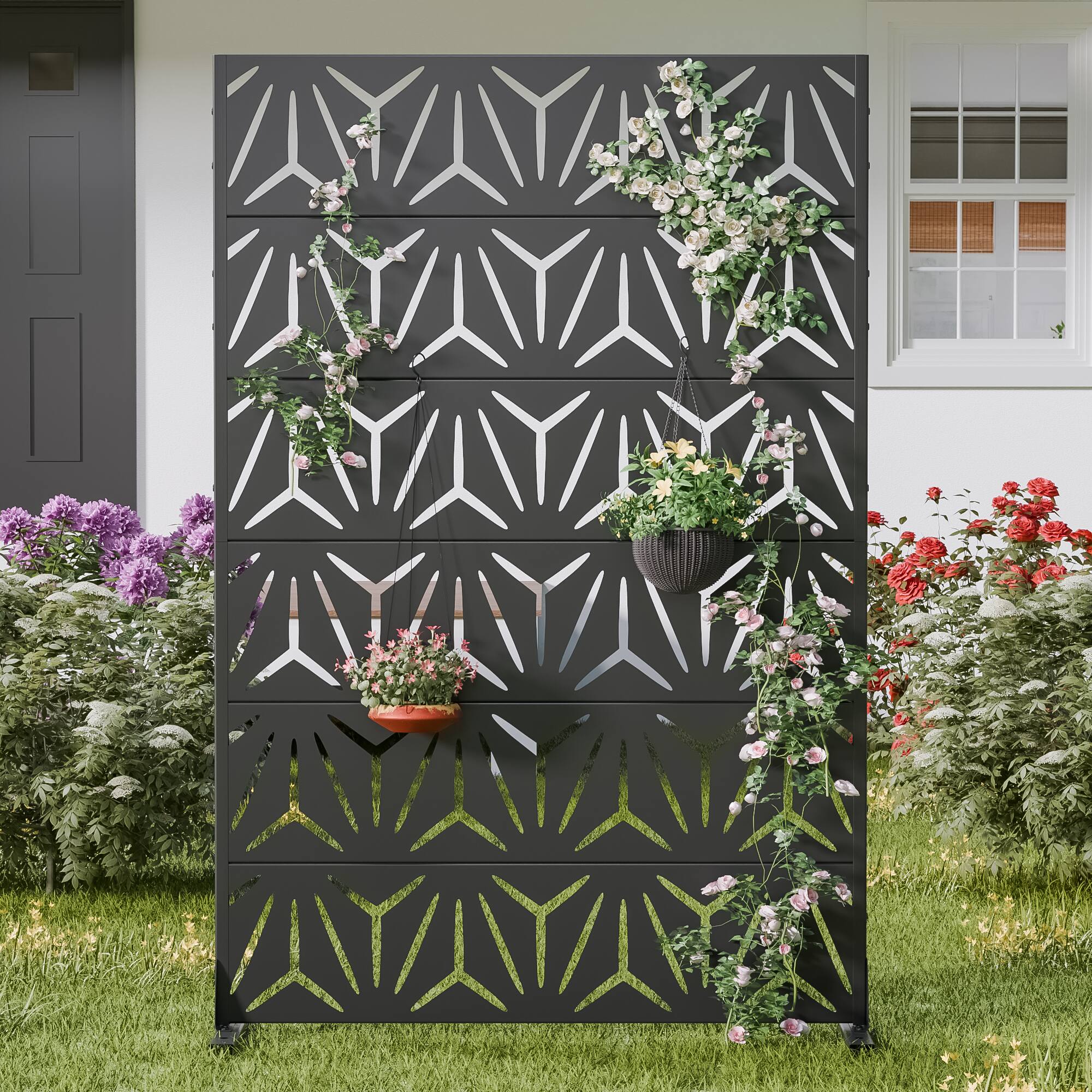 Alt View 1. PexFix - 72 in. x 47 in. Star Pattern Metal Outdoor Privacy Screen & Panels, Freestanding Garden Divider Fence - Black.