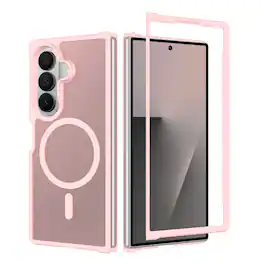 Dteck - Magnetic Shockproof Case for Samsung Galaxy Z Fold8 Ultra, Matte Translucent Slim Cover with Raised Edge Screen Camera - Pink
