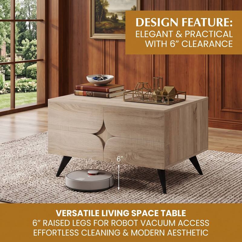 DESIGN FEATURE: ELEGANT & PRACTICAL WITH 6" CLEARANCE

6" VERSATILE LIVING SPACE TABLE
6" RAISED LEGS FOR ROBOT VACUUM ACCESS
EFFORTLESS CLEANING & MODERN AESTHETIC