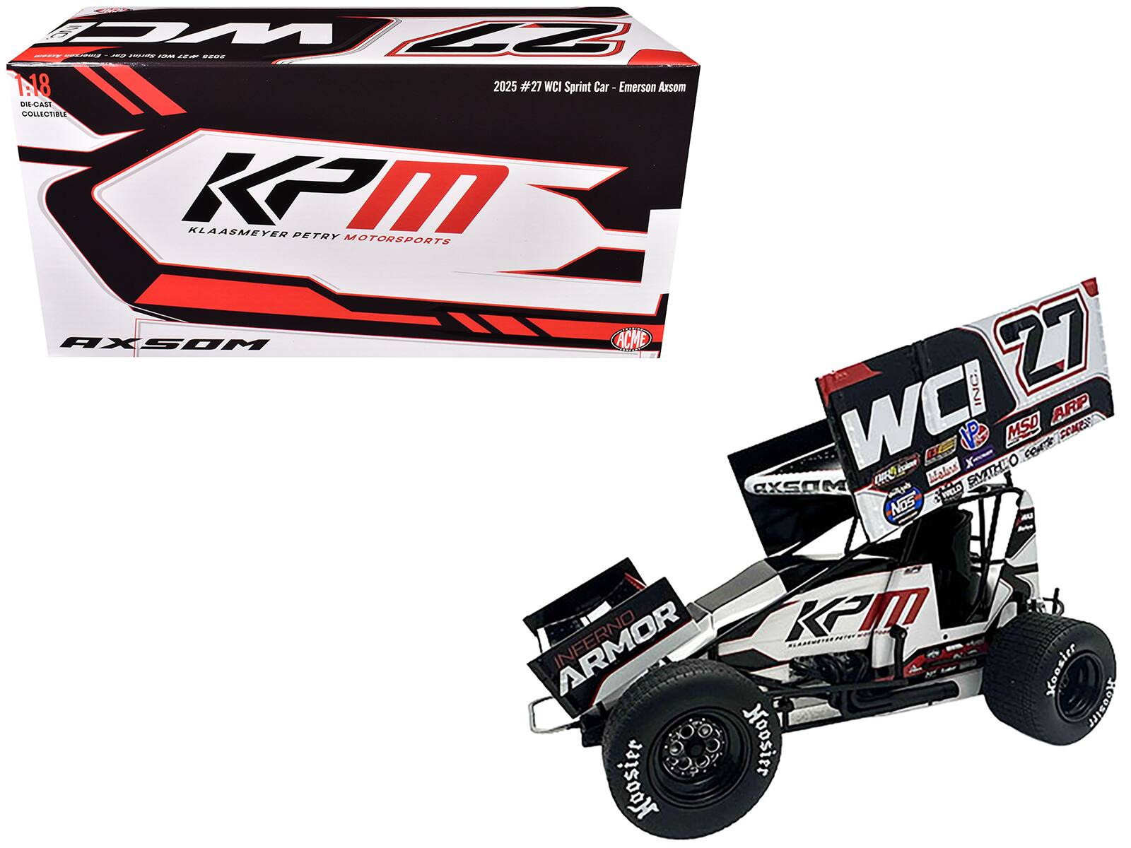 2025 #27 WCI Sprint Car - Emerson Axson
KPM
Klaasmeier Petry Motorsports
AXSOM
ACME
1:18 Die-Cast Collectible
Inferno Armor
Hoosier
K2m
MSD
ARP
NOS
X-MATHO
NAPA
Klaasmeier
Klaasmeier