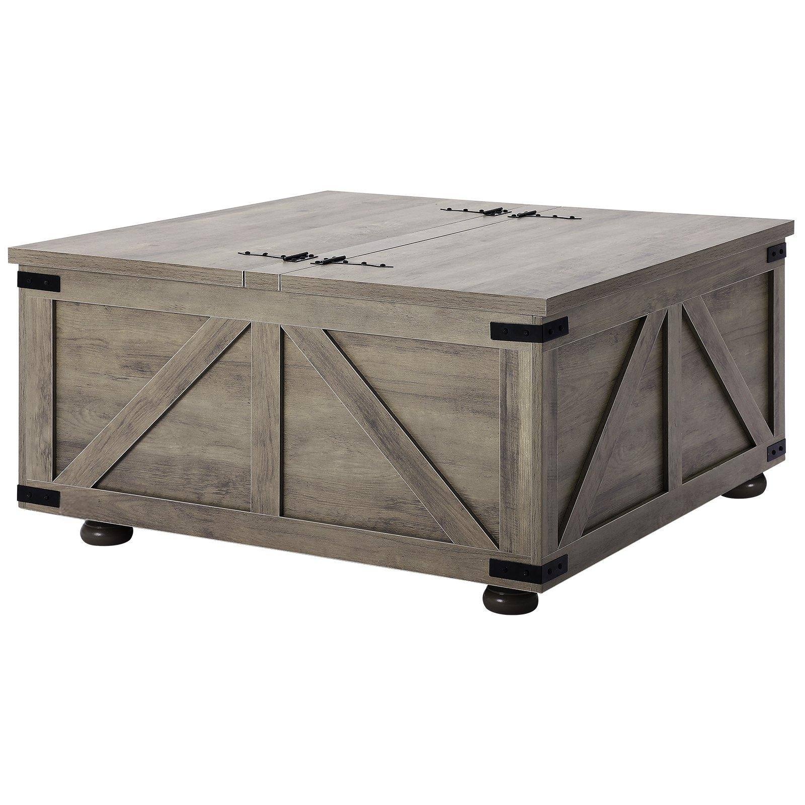 Alt View 9. Glintex - 36 in Farmhouse Coffee Table, Square Wooden Center Table with Large Storage Compartment for Living Room - Gray-Brown.