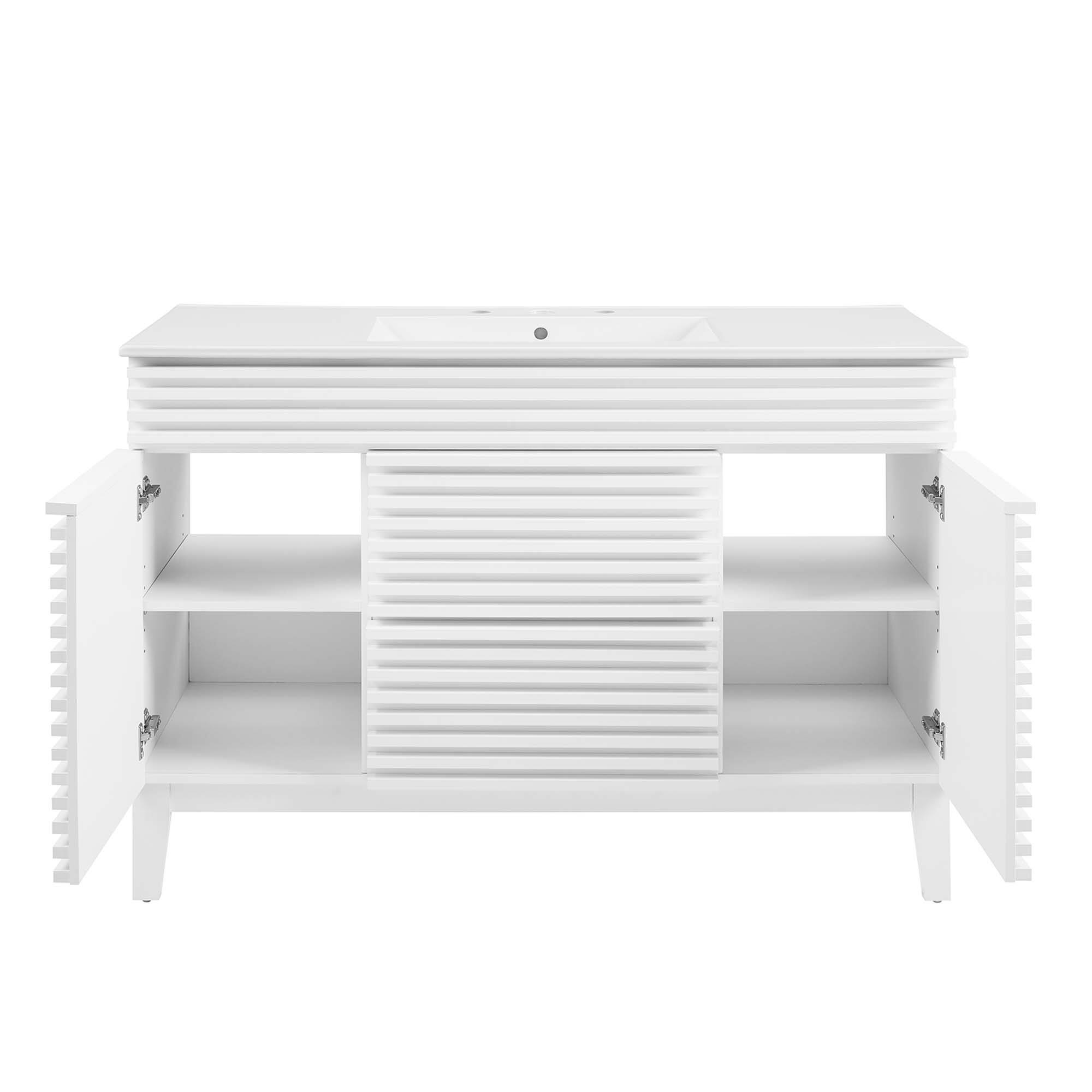 Alt View 4. Modway - Render 48" Bathroom Vanity with White Basin Included - White White.