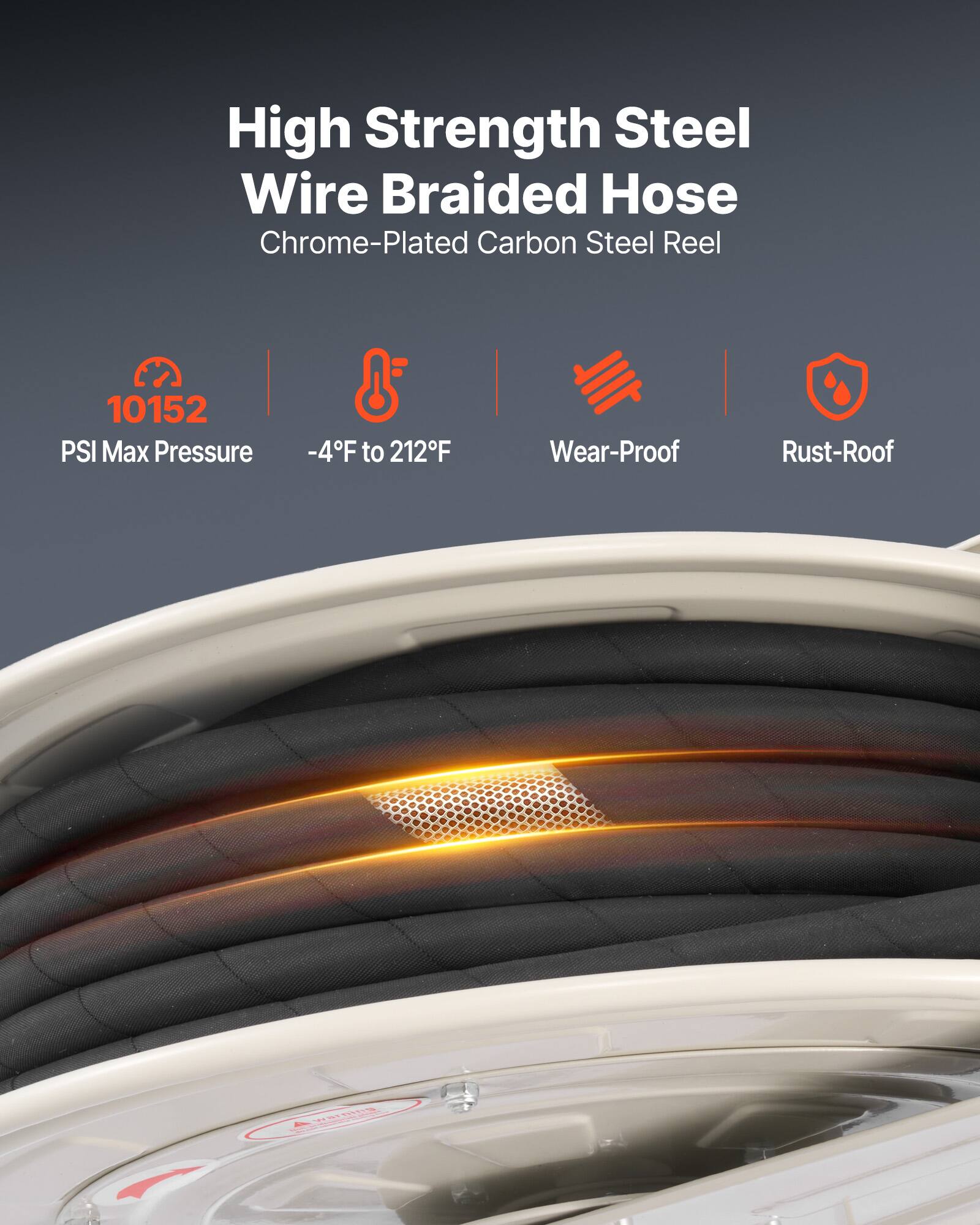 High Strength Steel Wire Braided Hose Chrome-Plated Carbon Steel Reel 10152 PSI Max Pressure -4F to 212F Wear-Proof Rust-Proof